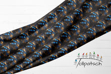 Laden Sie das Bild in den Galerie-Viewer, Baumwolljersey Schmetterlinge Blau Gold | Blumen Jersey Stoff | 220 g/m²