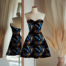 Laden Sie das Bild in den Galerie-Viewer, Baumwolljersey Schmetterlinge Blau Gold | Blumen Jersey Stoff | 220 g/m²