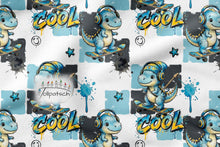 Laden Sie das Bild in den Galerie-Viewer, French Terry Skater Dino │ Dinosaurier Stoff für Kinder │ Reaktivdruck │ 175 cm Überbreite