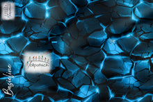 Laden Sie das Bild in den Galerie-Viewer, French Terry Blue Crack – 52503 F – Leuchtend blaue Risse auf Schwarz. Stoffmuster.