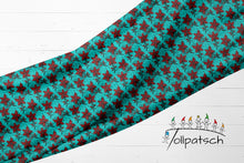 Laden Sie das Bild in den Galerie-Viewer, Stoffbahn French Terry Monster Flowers in Türkis, Dunkelrot und Schwarz