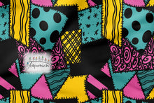 Laden Sie das Bild in den Galerie-Viewer, French Terry Patchwork Pop – Buntes Patchwork mit Streifen, Punkten und grafischen Formen. Stoffmuster.