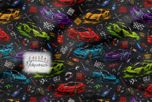 Laden Sie das Bild in den Galerie-Viewer, French Terry Racing Cars 54443 A: Bunte Sportwagen