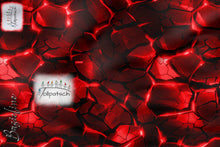 Laden Sie das Bild in den Galerie-Viewer, French Terry Red Crack – 52503 G – Leuchtend rote Risse auf Schwarz. Stoffmuster.