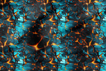 Laden Sie das Bild in den Galerie-Viewer, French Terry Kombistoff Drachenfels Lava mit eindrucksvoller Lavastein Optik in Türkis und Orange passend zum Drachenherz Panel.