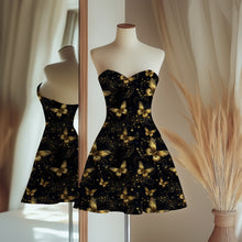 Laden Sie das Bild in den Galerie-Viewer, Golden Glow Baumwolljersey mit goldenen Schmetterlingen | Eleganter Jersey Stoff Schwarz Gold
