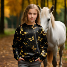 Laden Sie das Bild in den Galerie-Viewer, Golden Glow Baumwolljersey mit goldenen Schmetterlingen | Eleganter Jersey Stoff Schwarz Gold

