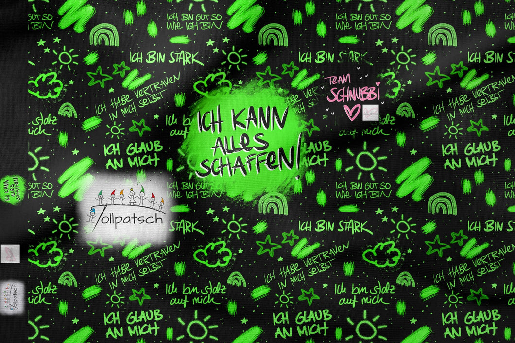 Ich kann alles schaffen grün French Terry Panel