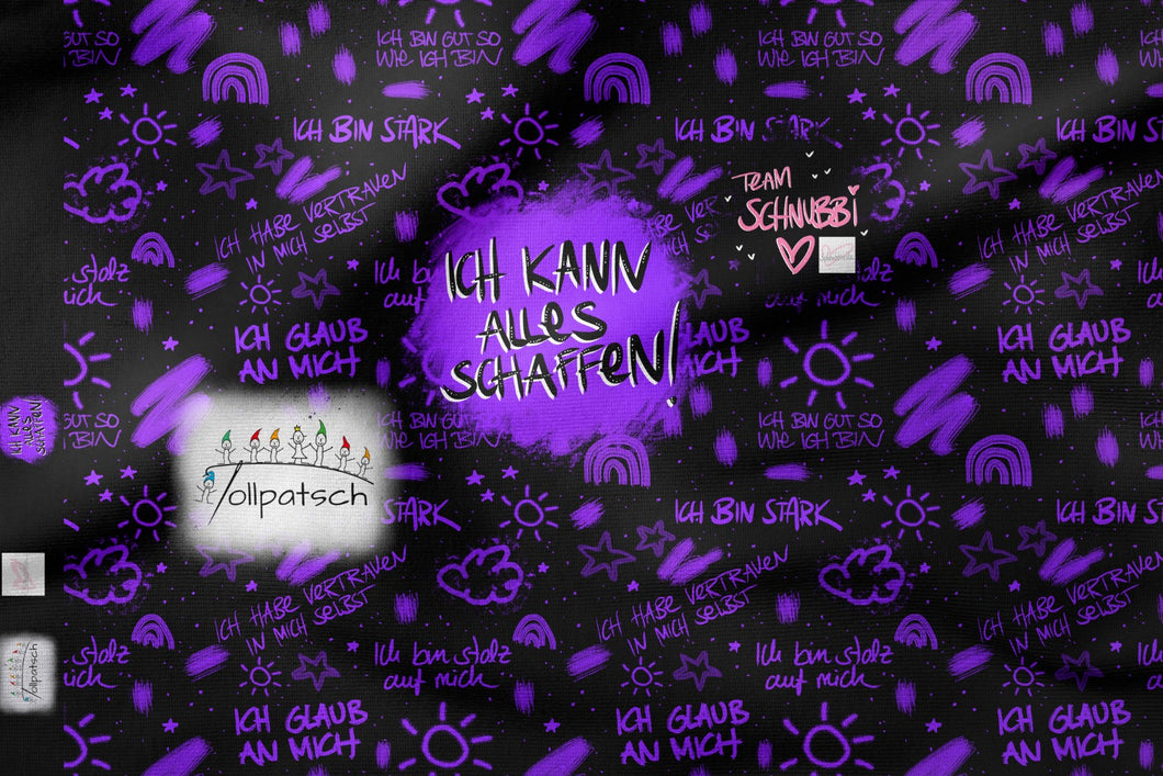 Ich kann alles schaffen lila French Terry Panel