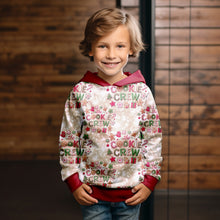 Laden Sie das Bild in den Galerie-Viewer, French Terry Cookie Crew – 54453 A – Weihnachtliche Cookie-Crew-Motive auf Creme. Kleidungs-Mockup: Junge im Hoodie.
