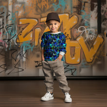 Laden Sie das Bild in den Galerie-Viewer, Nähinspiration 2: Kleidung aus French Terry Monster Truck Power mit Monstertrucks Blau Grün
